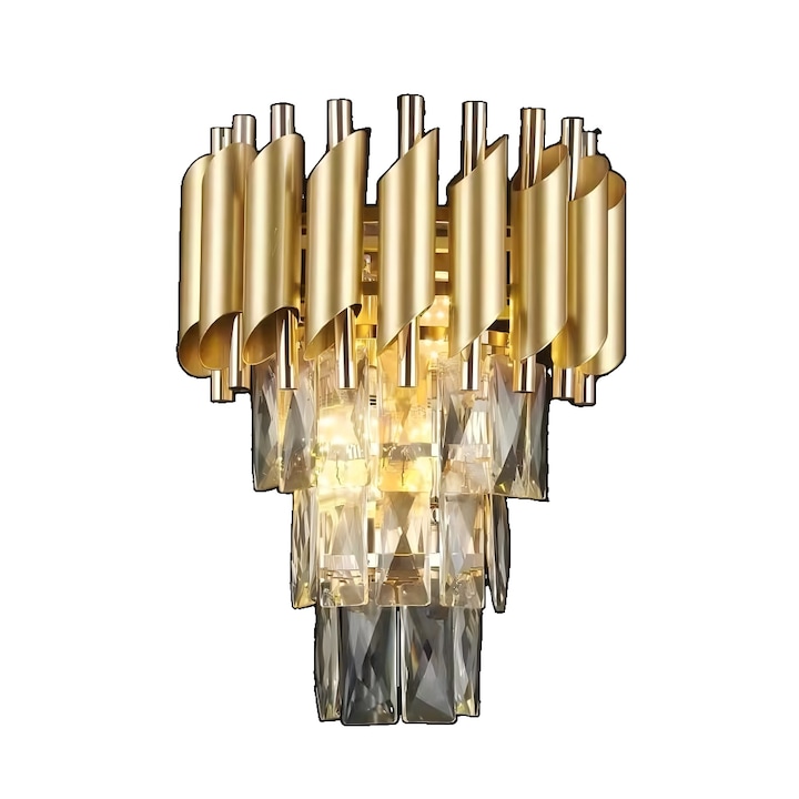 Lampa de perete din cristal Wisiyou, CST001-2W, Crystl texture, E14*2, Metal, Auriu