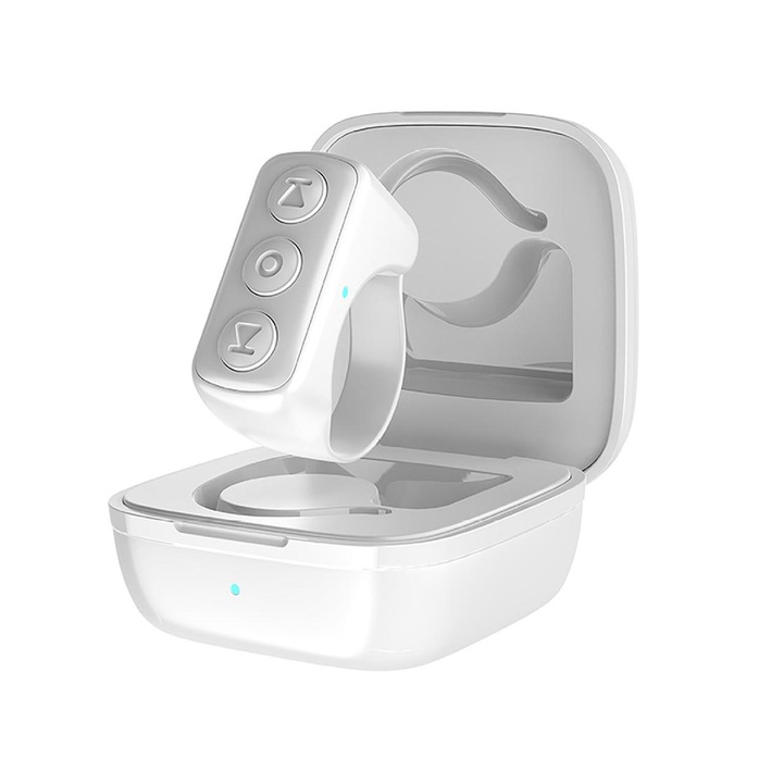 Inel telecomanda Bluetooth pentru TikTok, control de la distanta, compatibil cu iOS si Android, control telefon, control video, design ergonomic, alb, HAPPY JOKER®