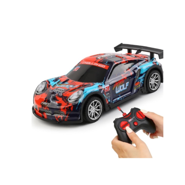 Masina de curse RC Glow Goods cu telecomanda, lumini, rosie, 12,5x10x6,5cm, set complet