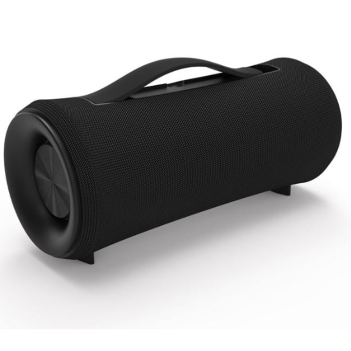 Hordozható Bluetooth hangszóró V5.3, 10W, Mély basszus, TWS, Fekete, Fogantyúval és Pánttal, 1500 mAh Akkumulátor, USB Töltés