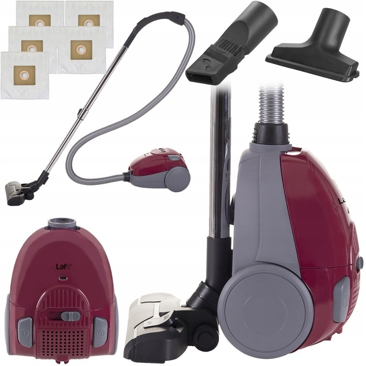 Прахосмукачка с торба Lafe OWJ001, 800W, червена, 1л, 6.4м, комплект аксесоари