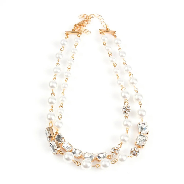 Colier dublu cu perle albe si detalii aurii, Meli Melo Paris