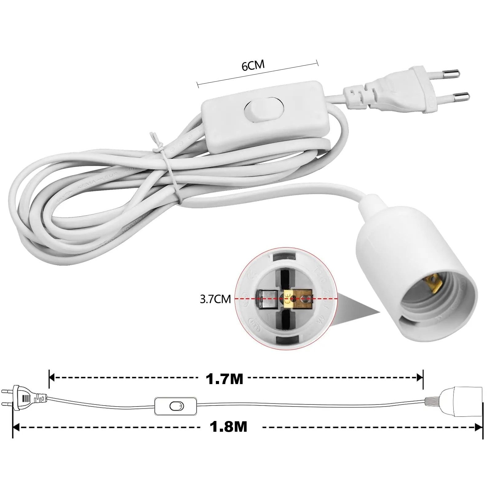 Dulie cu stecher si intrerupator, Dulie E27 cu cablu alimentare 1.7m si ...