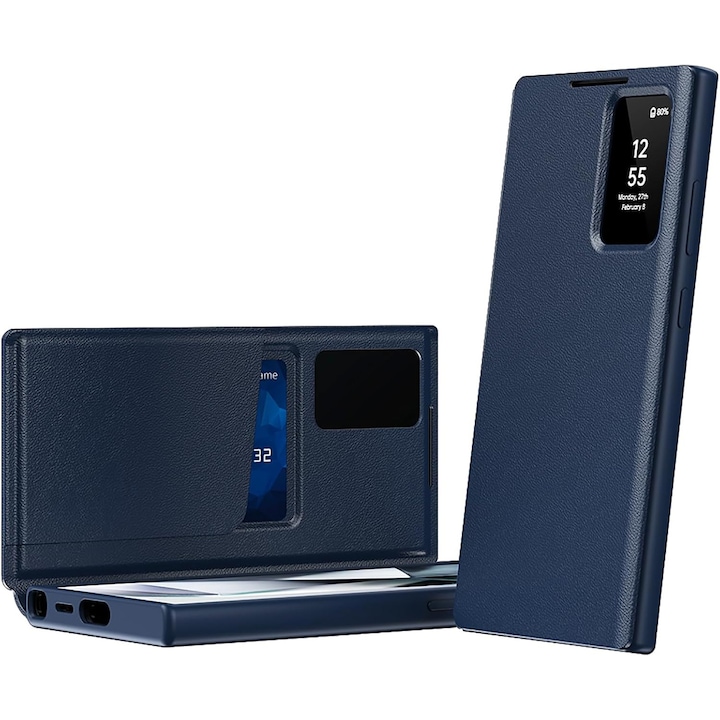 Husa pentru Samsung Galaxy S24 Ultra FlipSmart DaDen®, Functie Smart View, Suport carduri, Calitate Premium, Piele ecologica, Albastru