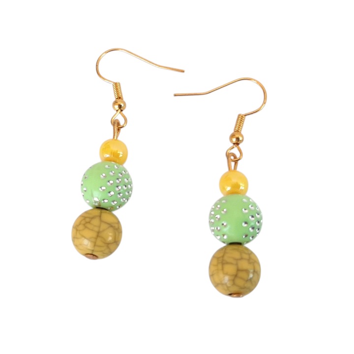 Cercei lucrati manual, Love in Dubai, 4.5 cm lungime, galben si verde