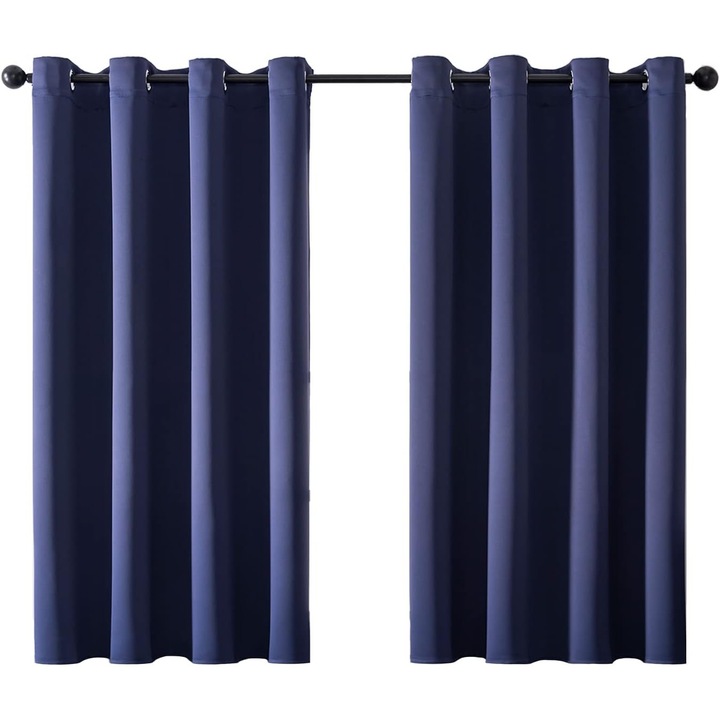 Set 2 perdele MRTREES, 140 x 240 cm, opace, cu inele, culoare bleumarin