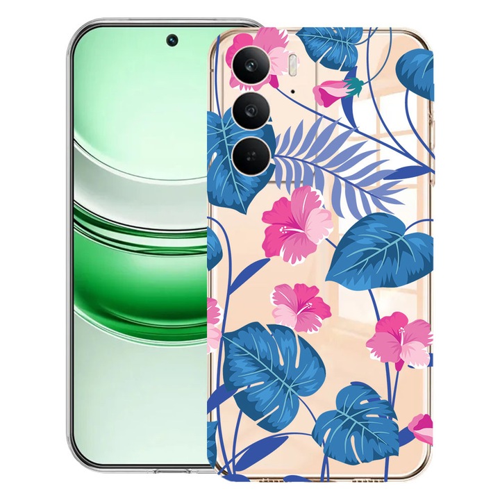 BestCase® Husa Clear Silicon pentru Realme C71, Tropical Blue Flowers, 2041144 T 112