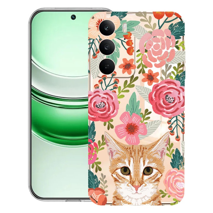BestCase® Husa Clear Silicon pentru Realme C71, Cat and Flowers, 2041144 T 638