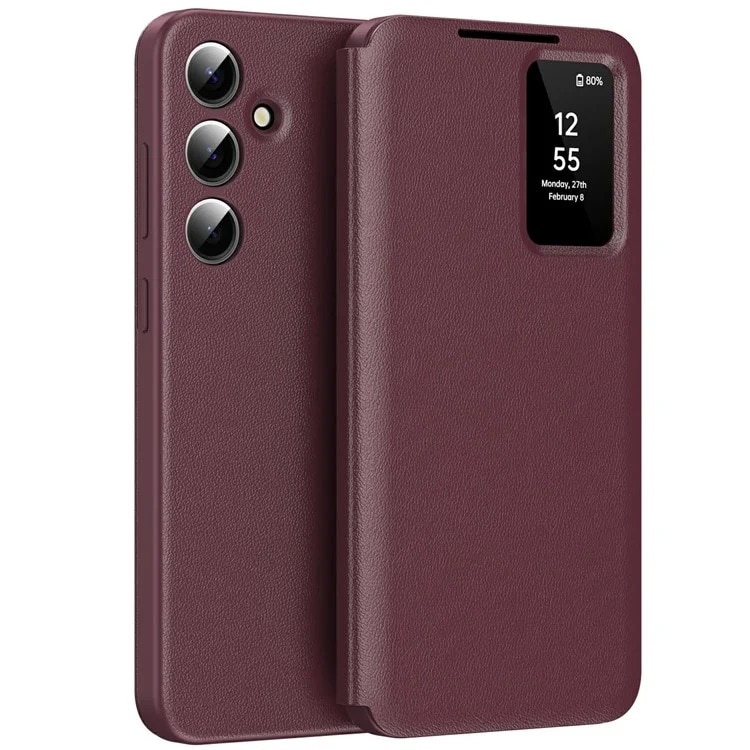 Husa pentru Samsung Galaxy A56 FlipSmart DaDen®, Functie Smart View, Suport carduri, Calitate Premium, Piele ecologica, Visiniu