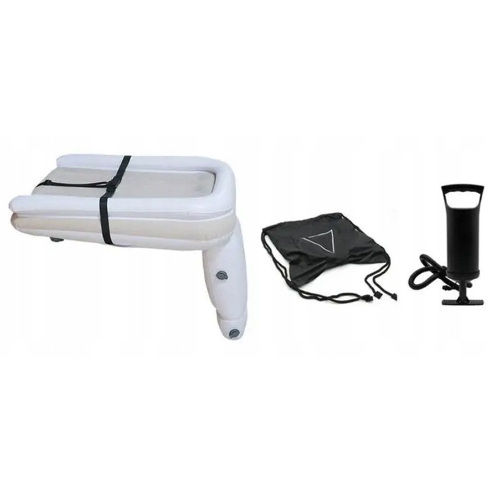 Pat de voiaj, fara gonflabil, 79 cm x 49 cm x 19 cm, pat, pompa, bej, pat, pompa, centimetru de siguranta, cutie de depozitare, PVC, usor de transportat