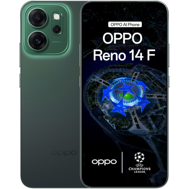 Telefon mobil OPPO Reno14 F, Dual SIM, 8GB RAM, 256GB, 5G, Luminous Green