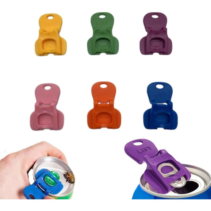 6 db konzervnyitó készlet, könnyen használható kialakítás, Omelivon ®, manikűrös nőknek is alkalmas, műanyag, 5 cm, többszínű