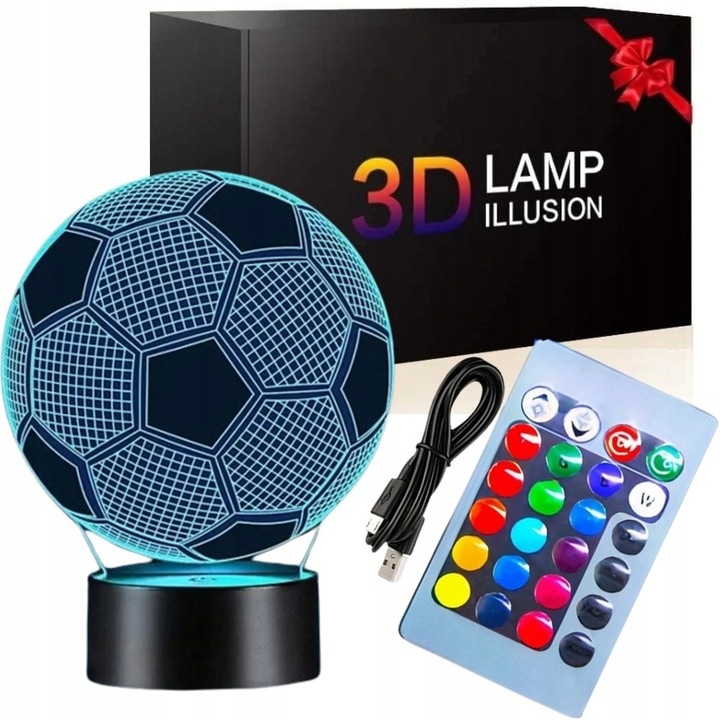Lampa de veghe 3D LED fotbal, Zolta, alb, cu telecomanda, dimensiuni 14x18cm