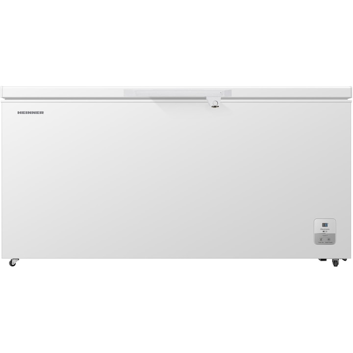 Фризерна ракла Heinner HCF-HS500EE++, 500 л, Клас E, Инверторен компресор, Електронно управление, Дисплей, LED осветление, Външна дръжка с ключалка, 2 кошници, Бял