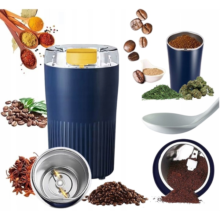 Електрическа мелачка MOMIX 300W, за кафе, билки, ядки, вместимост 350 мл, синя