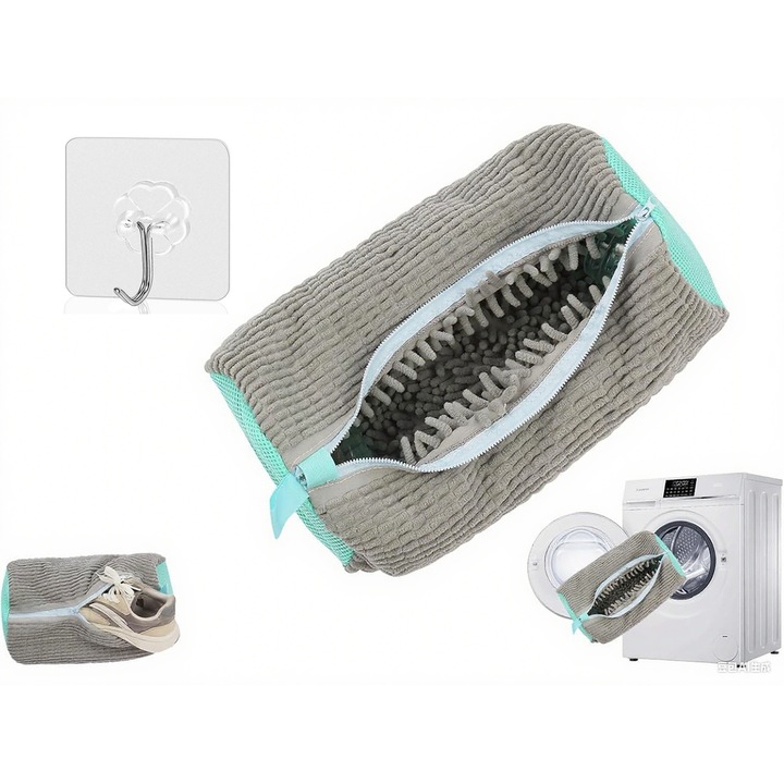 Торба за пране на обувки, Omelivon, пълна защита, сива