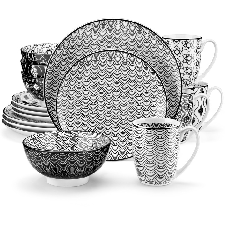 Set vesela portelan Vancasso, 16 piese, gri, 4 persoane