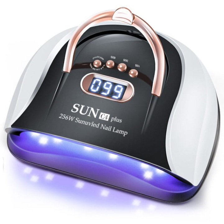 Lampa Profesionala Unghii UV LED, LEWER, C4 Plus, 256W, 57 LED-uri Dual, 10s/30s/60s/99s/120s, LCD, Senzor de Miscare, Low Heat Mode, Contact Vizual Confortabil, Uscare Rapida Gel si Lac Hibrid, Fund Detasabil, Manichiura / Pedichiura Acasa si Salon, Alb