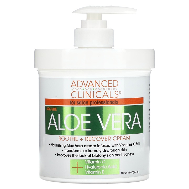 Hidratáló és regeneráló krém aloe verával, Advanced Clinicals, 454 g, száraz bőrre, bőrgyógyászatilag tesztelt