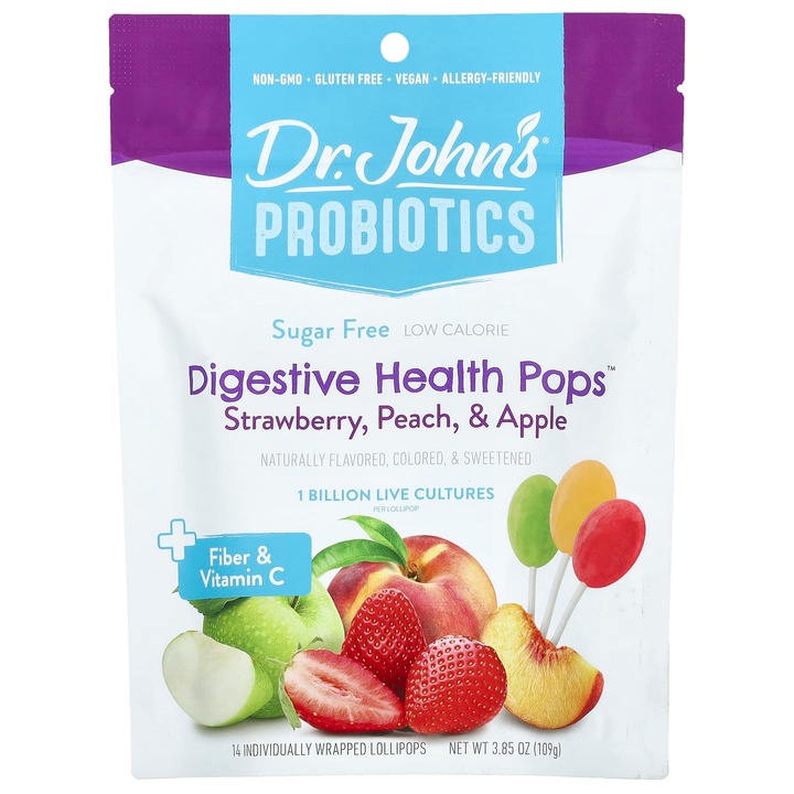 Acadele pentru sanatate digestiva, Dr. John's Healthy Sweets, cu fibre si vitamina C, 14 bucati, 109 g