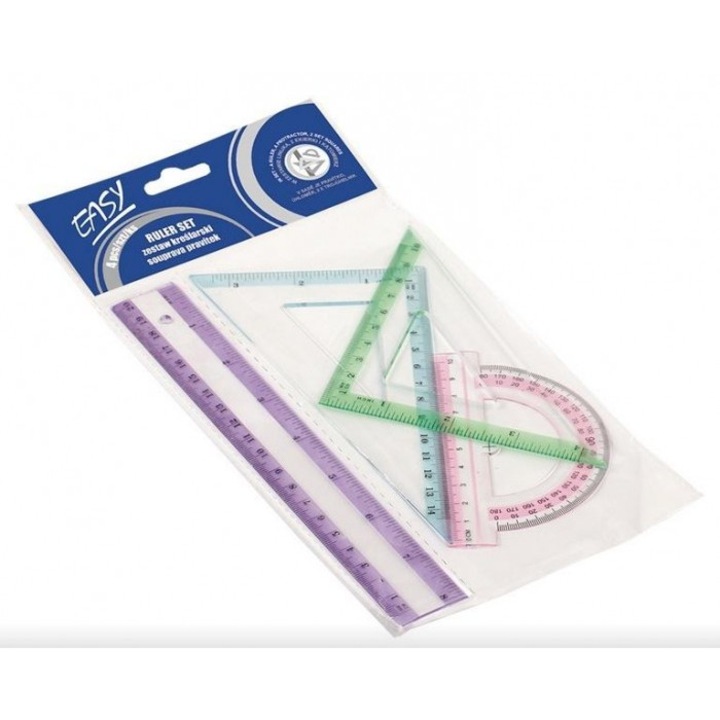 Комплект геометрични инструменти EASY, линийка 20 см, 60° и 45°, 180°