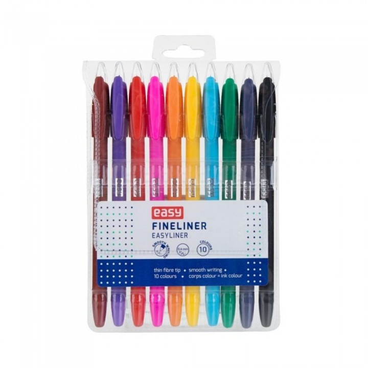 Комплект от 10 инструмента за писане Fineliner Easy Stationery, 0.4 мм, многоцветни, пластмасови