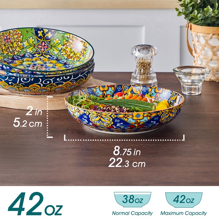 Set 4 boluri de paste ceramice Vancasso, design bohemian, multicolor, 22x22cm