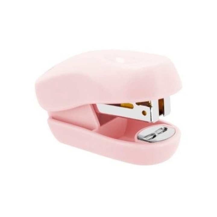 Mini tűzőgép, Easy Stationery, pasztellrózsaszín, 8 lap, 48x70mm