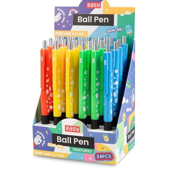 Pixuri automate, Easy Stationery, 24 bucati, albastru, 0,7 mm