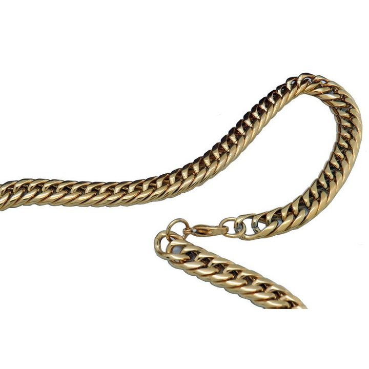 Lant de gat gros din otel chirurgical 316L, aurit, 60cm, 11mm latime, 5mm grosime, set disponibil