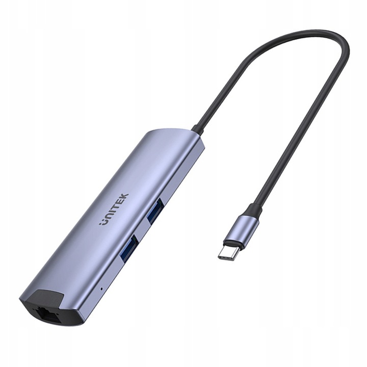USB-C хъб 5Gbps, HDMI RJ-45, 100W, 4K@30Hz, 2x USB 3.0 Type-A, 2x USB 3.0 Type-C, сив, 37x13.3x124mm