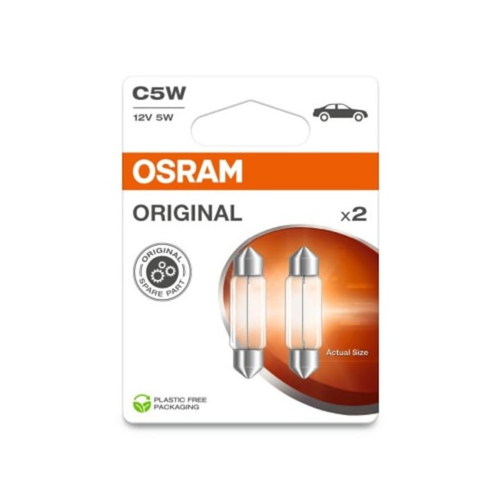 Set 2 Becuri Auto C5W, Osram, 12V, 5W, Alb