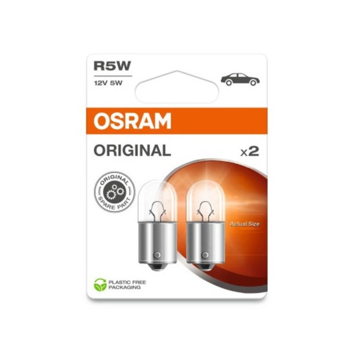 Set 2 Becuri Auto R5W, Osram, 12V, 5W, BA15s