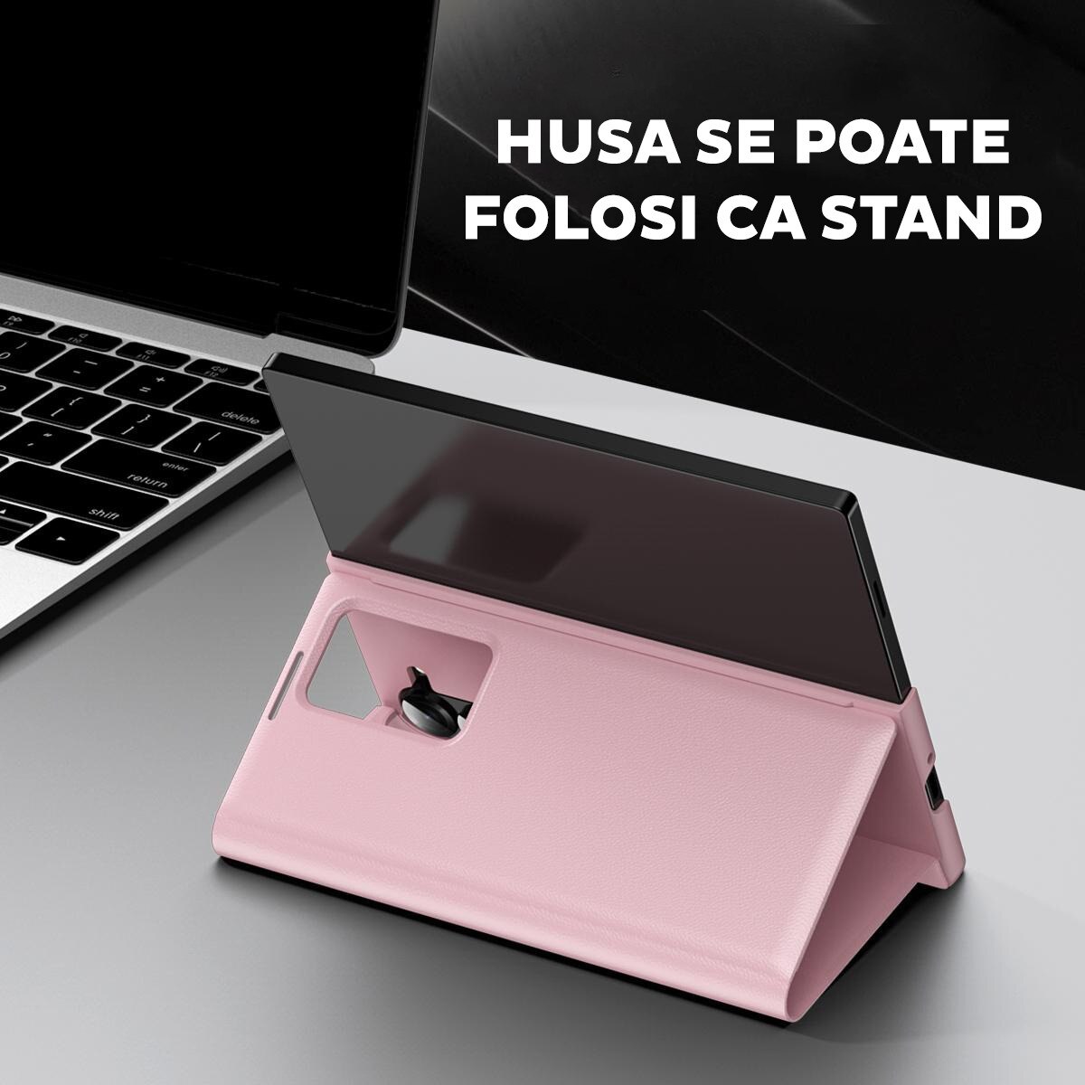 Husa pentru Samsung Galaxy Z Fold 6 FlipSmart DaDen®, Functie Smart View, Suport carduri, Calitate Premium, Piele ecologica, Roz