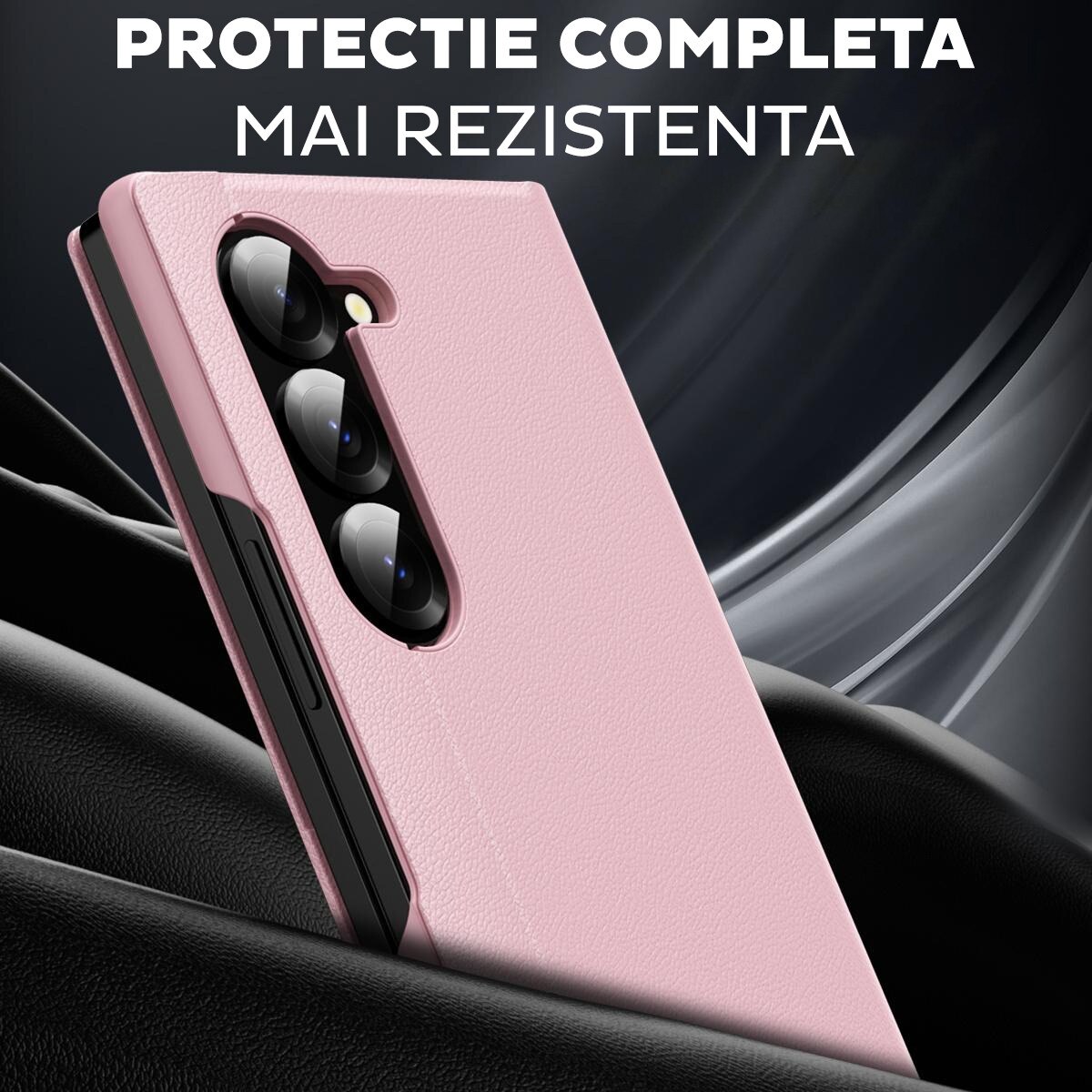 Husa pentru Samsung Galaxy Z Fold 6 FlipSmart DaDen®, Functie Smart View, Suport carduri, Calitate Premium, Piele ecologica, Roz