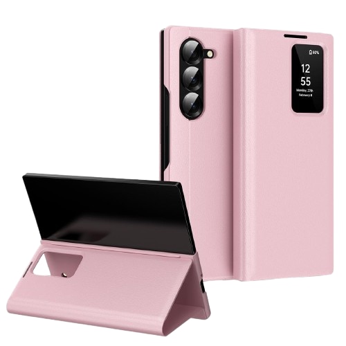 Husa pentru Samsung Galaxy Z Fold 6 FlipSmart DaDen®, Functie Smart View, Suport carduri, Calitate Premium, Piele ecologica, Roz
