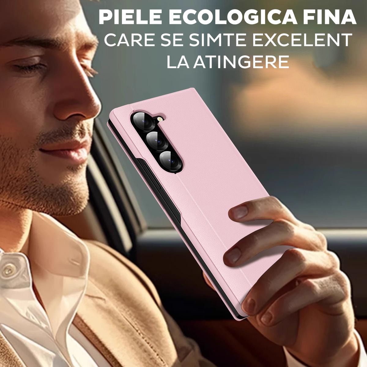 Husa pentru Samsung Galaxy Z Fold 6 FlipSmart DaDen®, Functie Smart View, Suport carduri, Calitate Premium, Piele ecologica, Roz