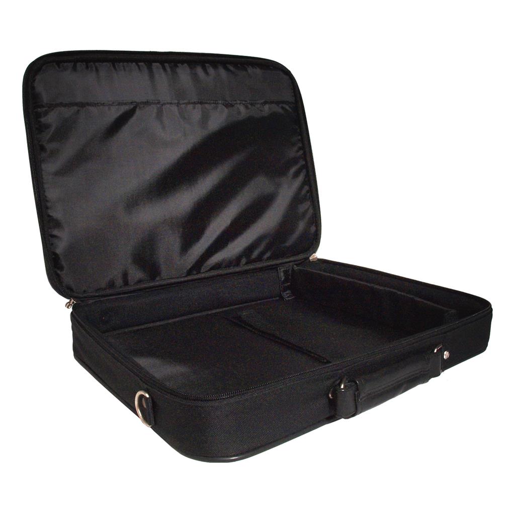 Art, Geanta pentru laptop din material textil, cu buzunare exterioare si interioare, cadru metalic protector, maner din piele si curea detasabila AB-87, negru, 17"