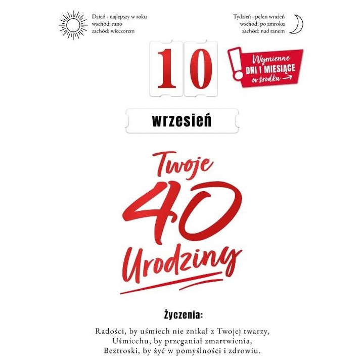 Karnet Urodziny 40, Armin stílusú, 135x192mm, cserélhető számokkal, fóliával, borítékos szettben
