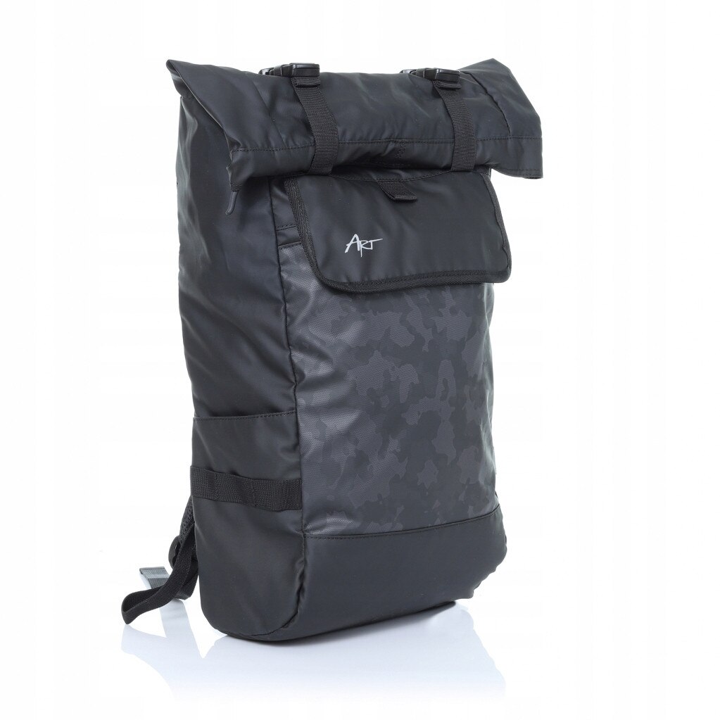 Art, rucsac pentru laptop din poliester roll-top BP-8879, negru camuflaj, pentru 15.6"