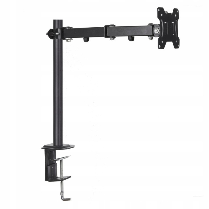Art L-01X monitor asztali tartó, állítható PIVOT funkcióval (360°-os forgatás), 8 kg kapacitás, VESA 75x75/100x100 kompatibilis, asztallap szélére vagy furatába szerelhető, fekete