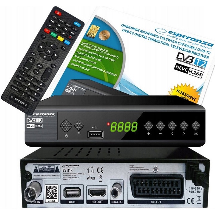 Esperanza EV111R декодер за цифрова телевизия, H.265/HEVC, HDMI, USB, 220-240V