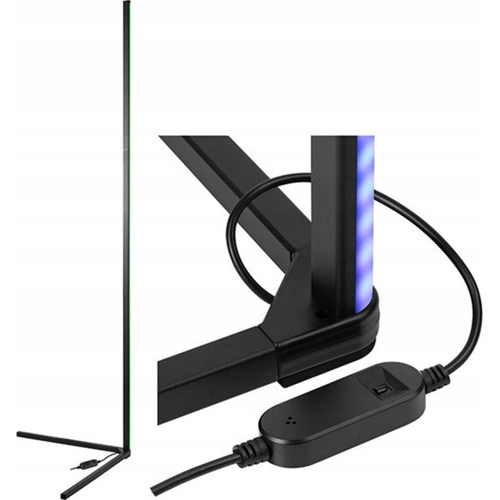Ъглова лампа Tracer Ambience Smart Corner, LED RGB с включено дистанционно управление (пилот), съвместима с Tuya/Smart Life, със звуково разпознаване и 12 режима, многоцветна, 140 см