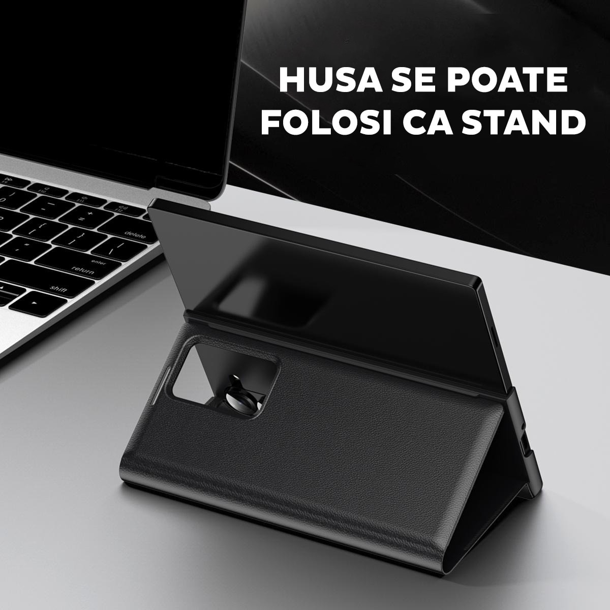 Husa pentru Samsung Galaxy Z Fold 6 FlipSmart DaDen®, Functie Smart View, Suport carduri, Calitate Premium, Piele ecologica, Negru