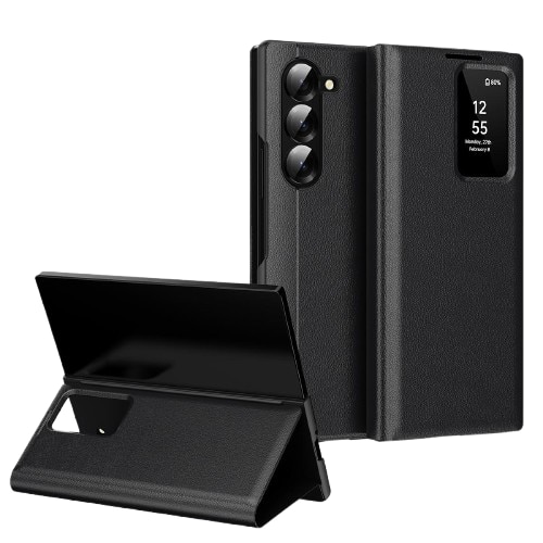 Husa pentru Samsung Galaxy Z Fold 6 FlipSmart DaDen®, Functie Smart View, Suport carduri, Calitate Premium, Piele ecologica, Negru