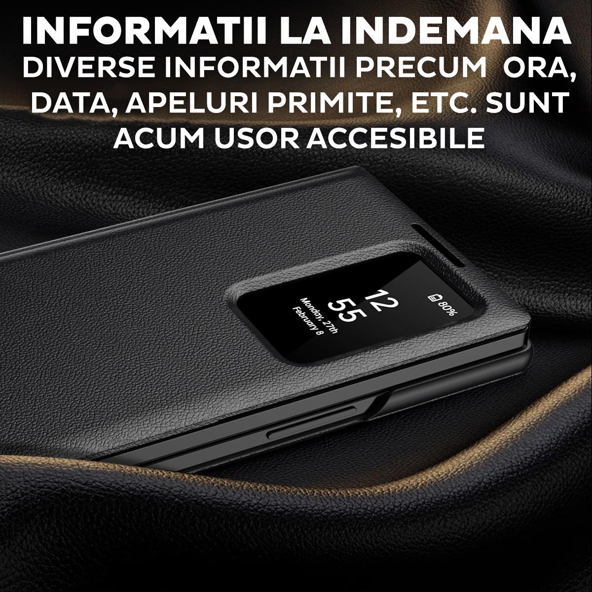 Husa pentru Samsung Galaxy Z Fold 6 FlipSmart DaDen®, Functie Smart View, Suport carduri, Calitate Premium, Piele ecologica, Negru