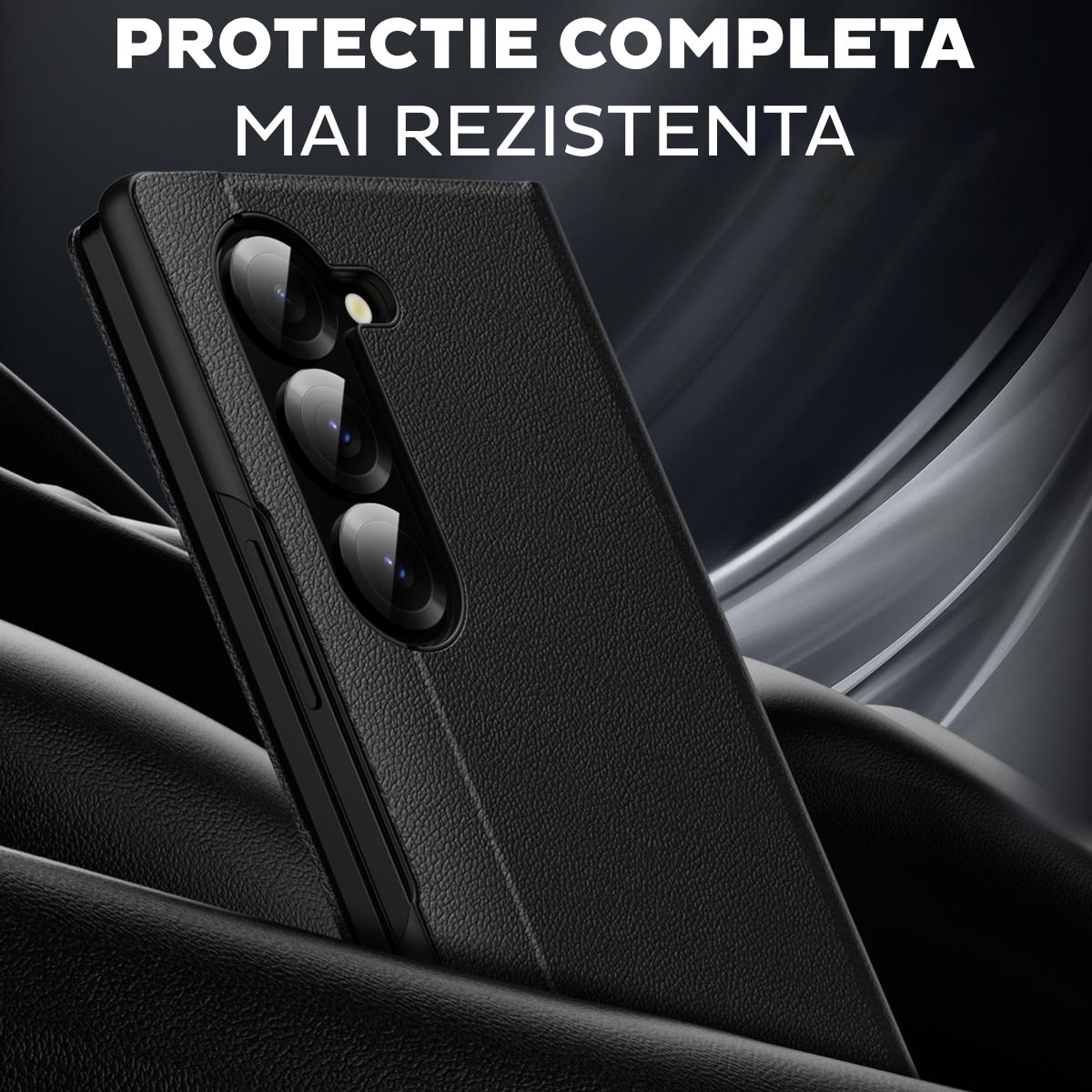 Husa pentru Samsung Galaxy Z Fold 6 FlipSmart DaDen®, Functie Smart View, Suport carduri, Calitate Premium, Piele ecologica, Negru