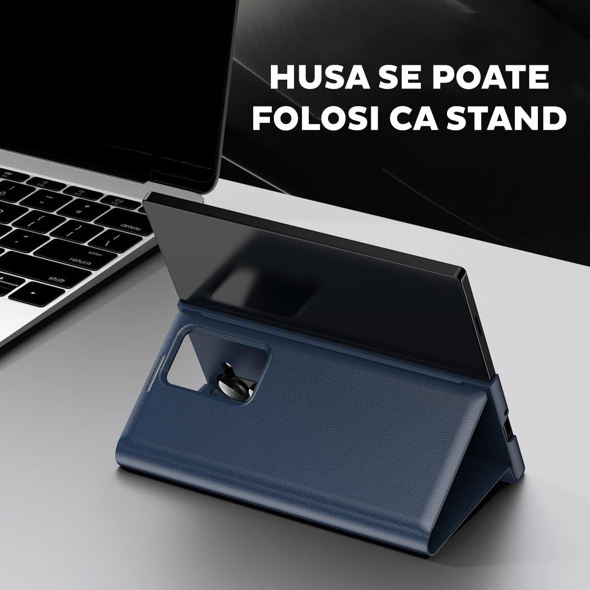 Husa pentru Samsung Galaxy Z Fold 6 FlipSmart DaDen®, Functie Smart View, Suport carduri, Calitate Premium, Piele ecologica, Albastru