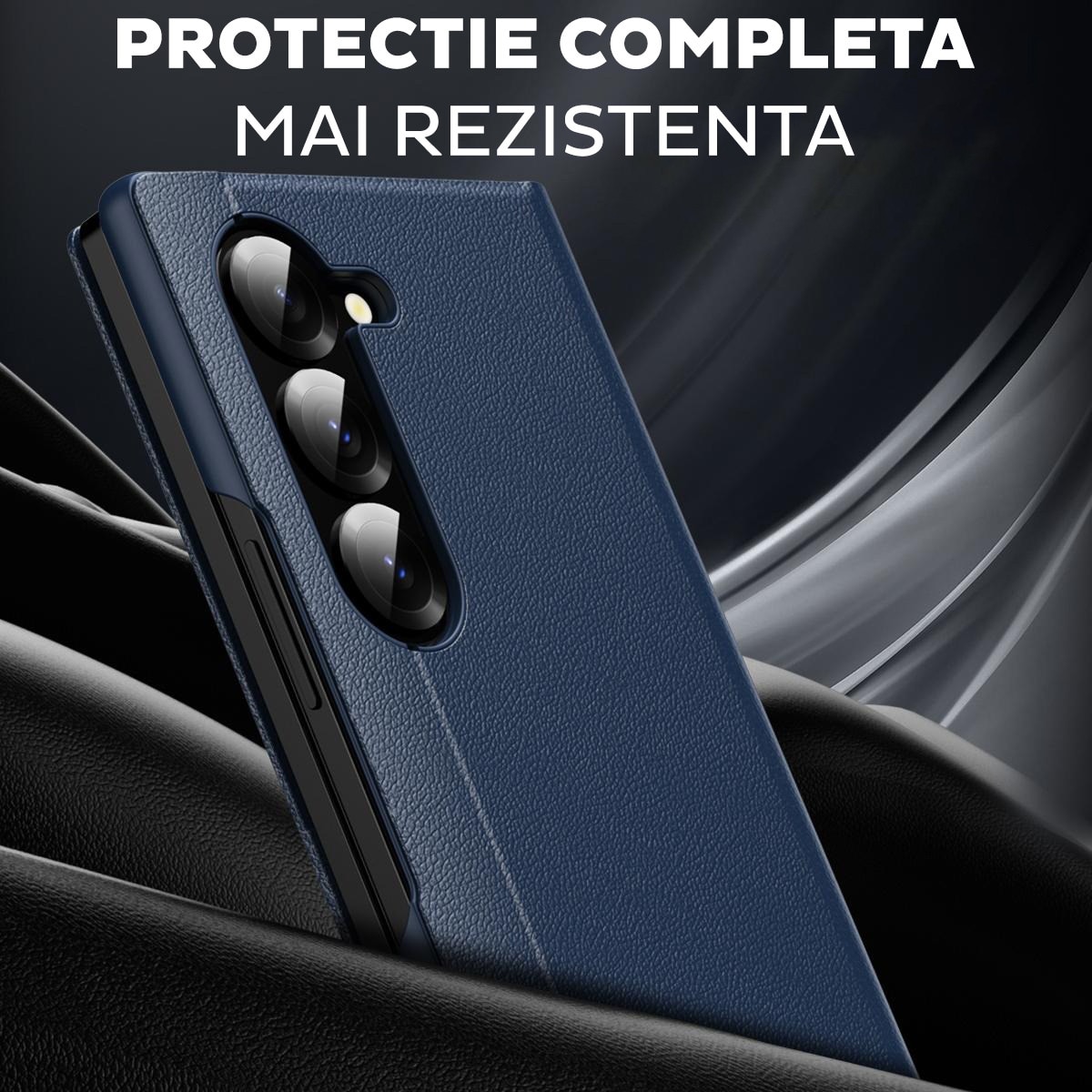 Husa pentru Samsung Galaxy Z Fold 6 FlipSmart DaDen®, Functie Smart View, Suport carduri, Calitate Premium, Piele ecologica, Albastru