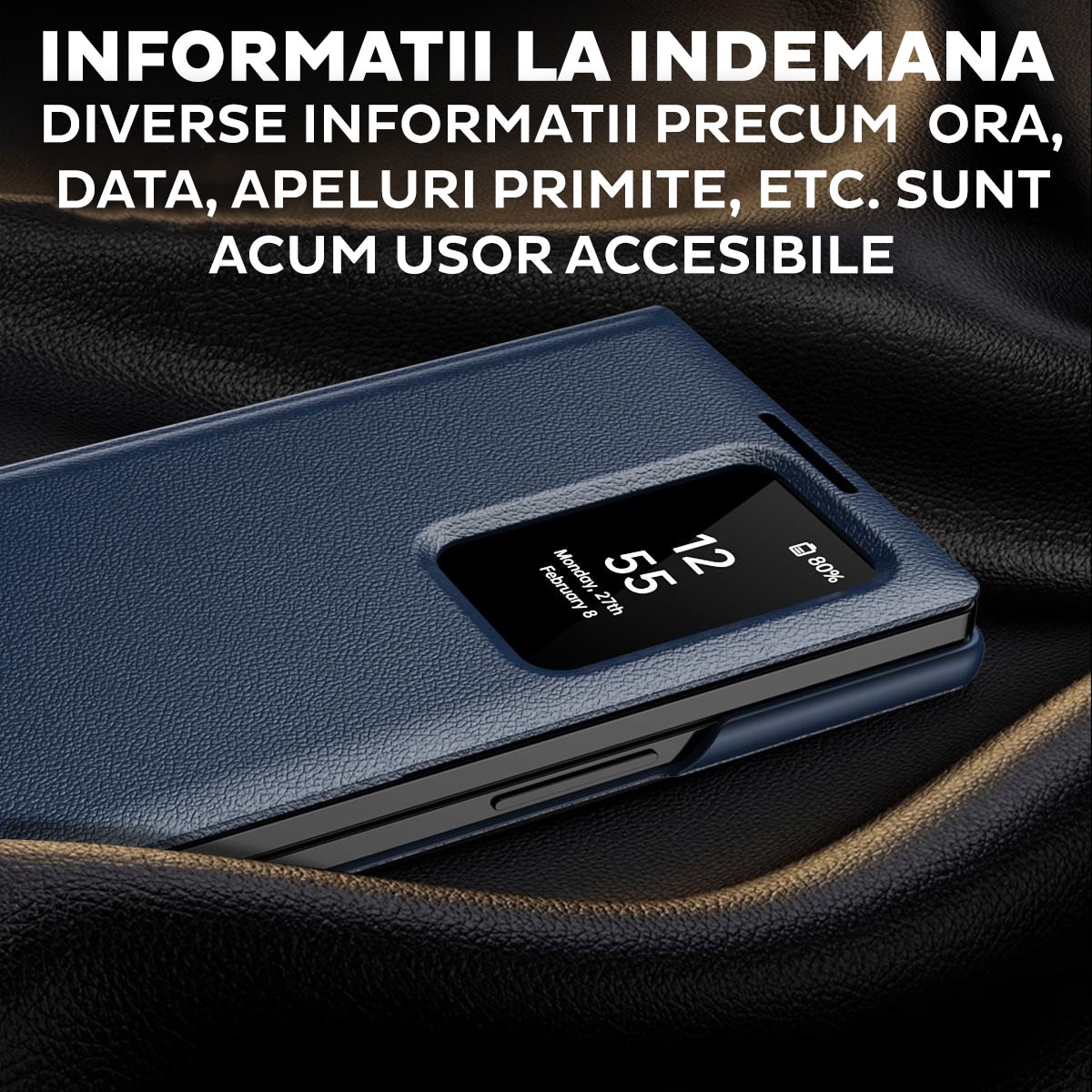 Husa pentru Samsung Galaxy Z Fold 6 FlipSmart DaDen®, Functie Smart View, Suport carduri, Calitate Premium, Piele ecologica, Albastru